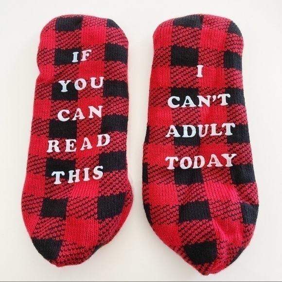 Lumberjack Red Plaid Sherpa Lined Novelty Unisex Slipper Socks Size 9/10 - Picture 6 of 10